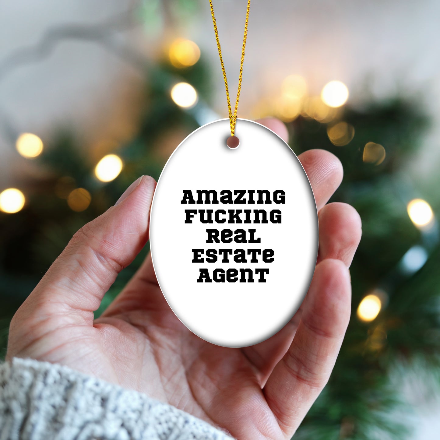 Gifts from Friends and Family, 'Amazing F--king Real Estate Agent' Oval Ornament for Christmas
