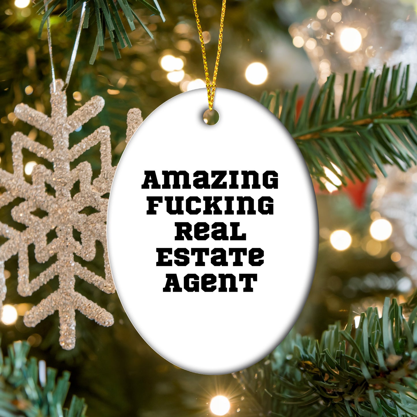 Gifts from Friends and Family, 'Amazing F--king Real Estate Agent' Oval Ornament for Christmas