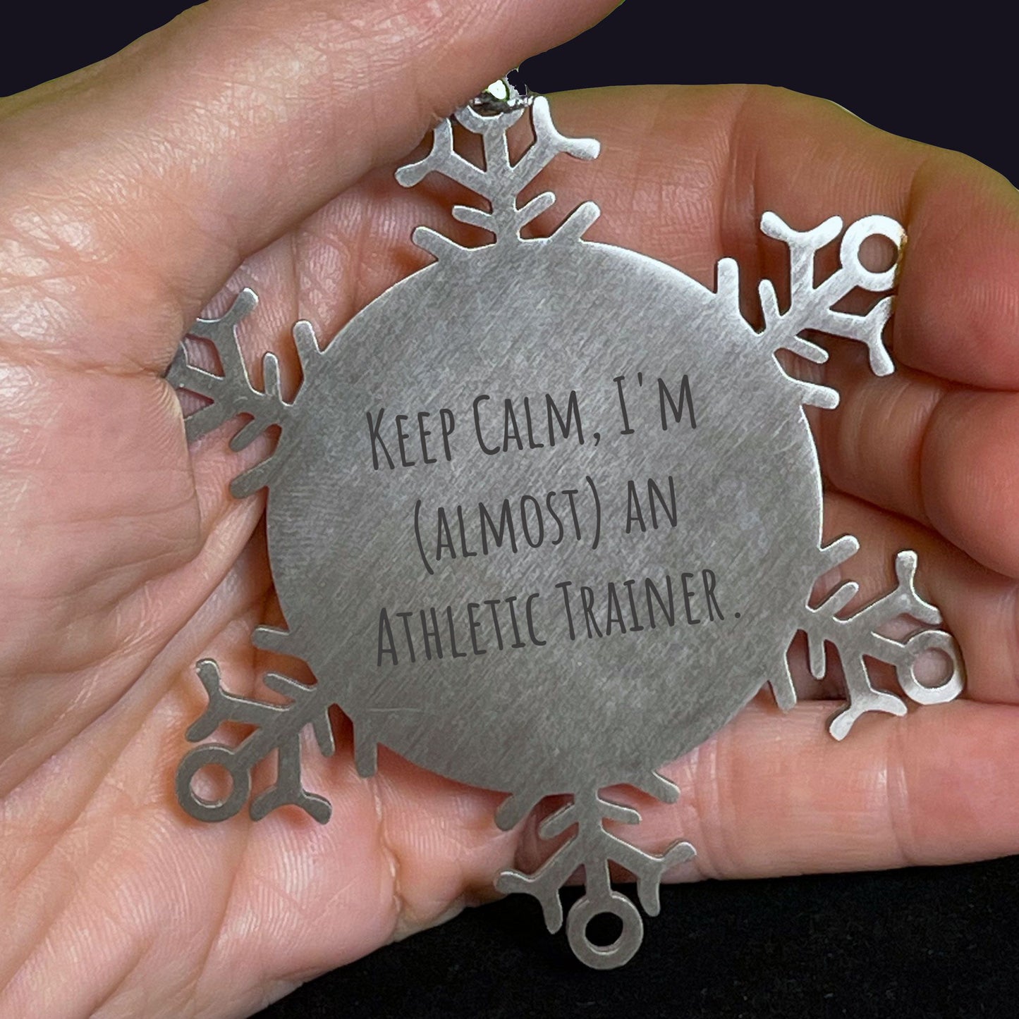 Funny Athletic Trainer Snowflake Steel Christmas Tree Ornament - Keep Calm I'm almost an Athletic Trainer