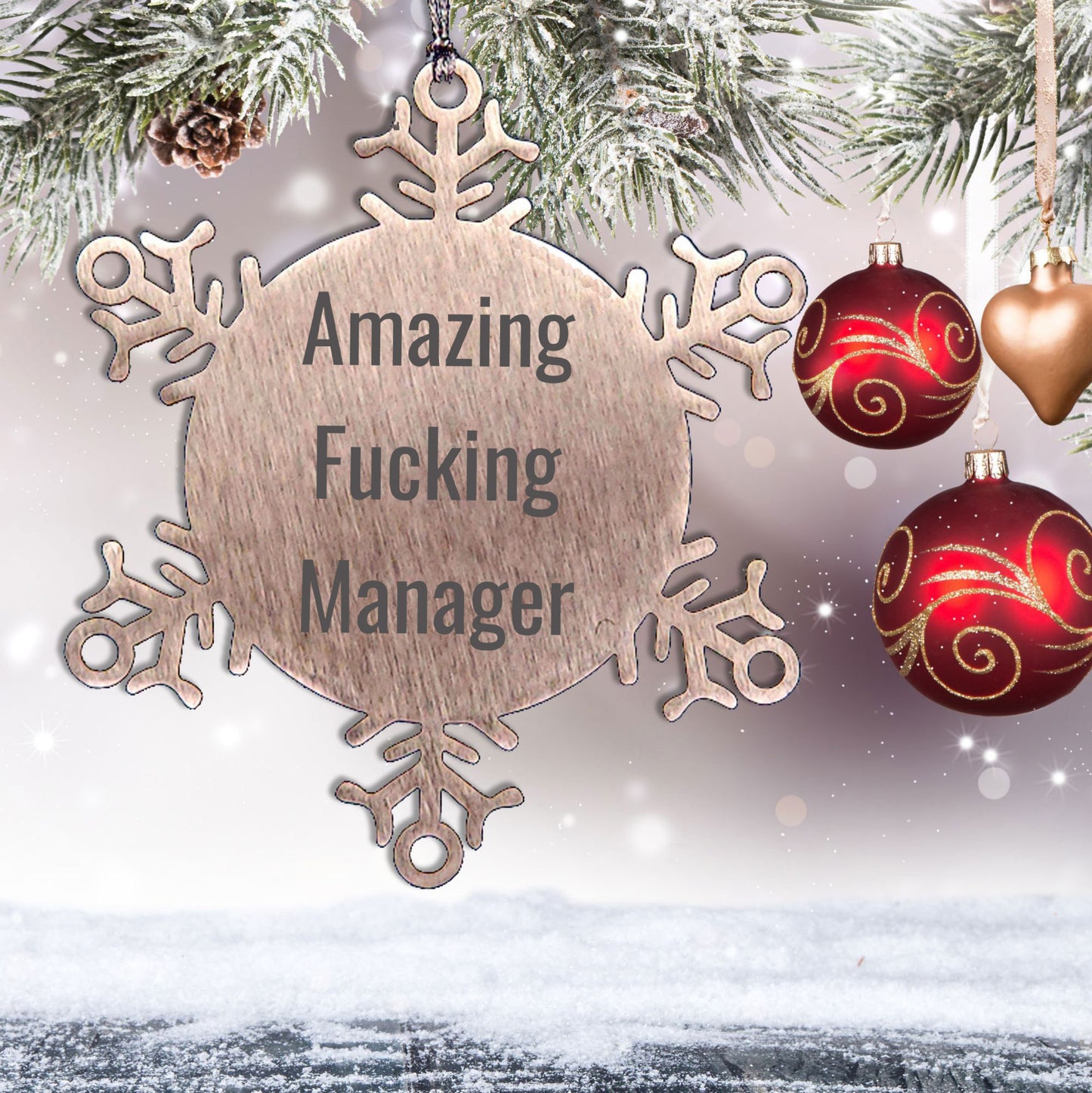 Funny Manager Gifts from Friends for Amazing Christmas Snowflake Ornament, Handcrafted from Premium Stainless Steel - Mallard Moon