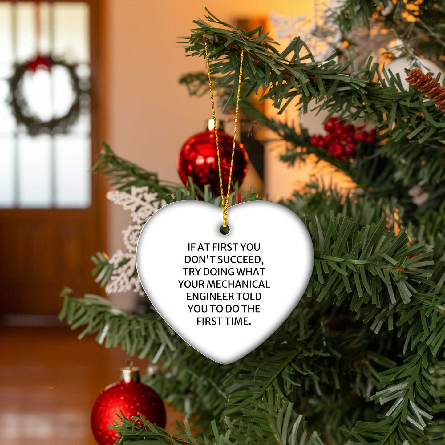 Funny Mechanical Engineer Gifts from Friends - Heart Ornament for Him or Her, Cute Quote, Christmas Unique Gifts for Men, Women, Coworkers, Family