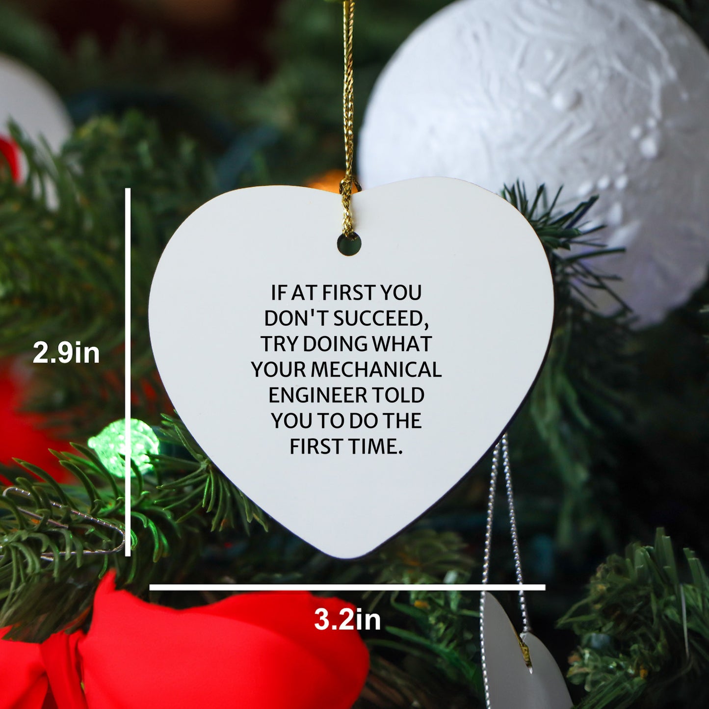 Funny Mechanical Engineer Gifts from Friends - Heart Ornament for Him or Her, Cute Quote, Christmas Unique Gifts for Men, Women, Coworkers, Family