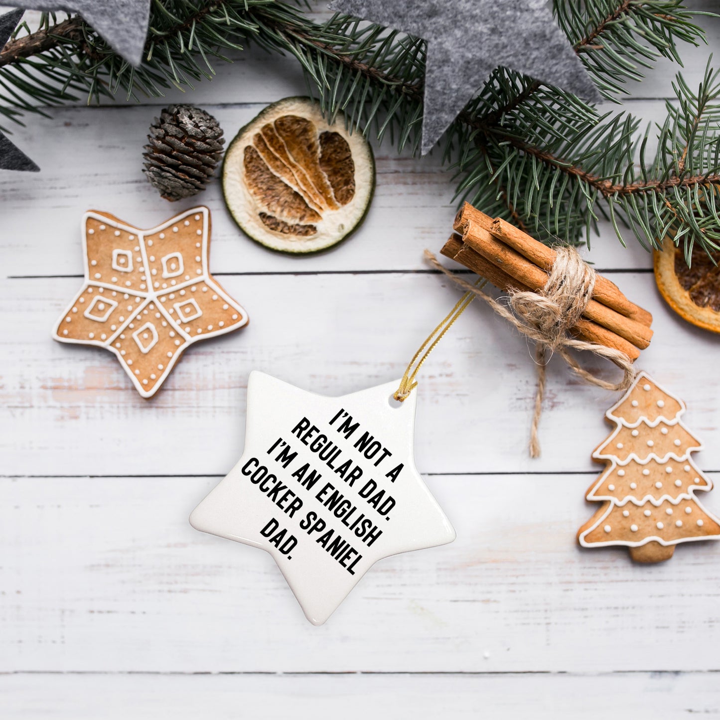 English Cocker Spaniel Dog Star Ornament Funny Dad Gift from Men to Family for Christmas Unique