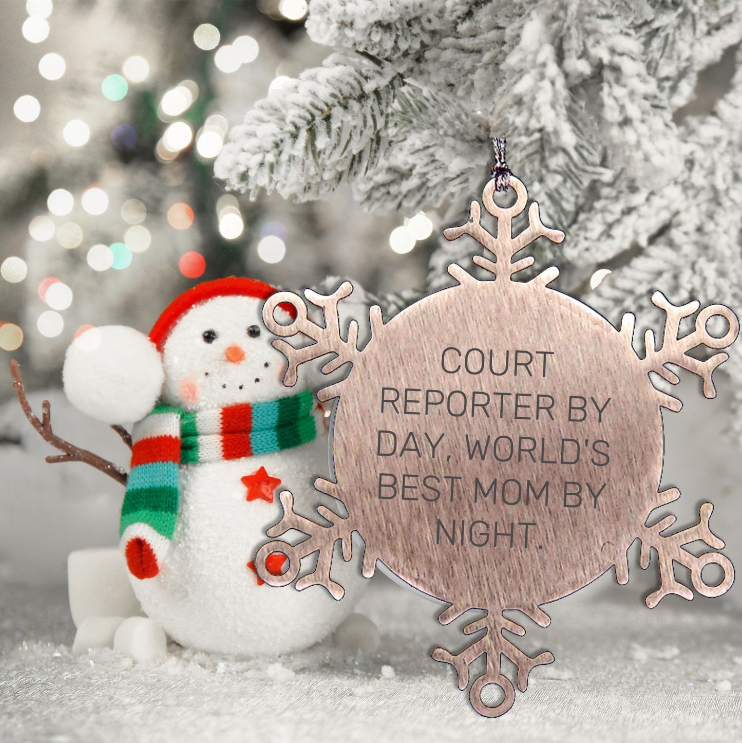Court Reporter Gifts - Snowflake Ornament for Men or Women - 'Court Reporter By Day, World's Best Mom By Night.' - Unique Christmas Unique Gifts from Mom to Court Reporter
