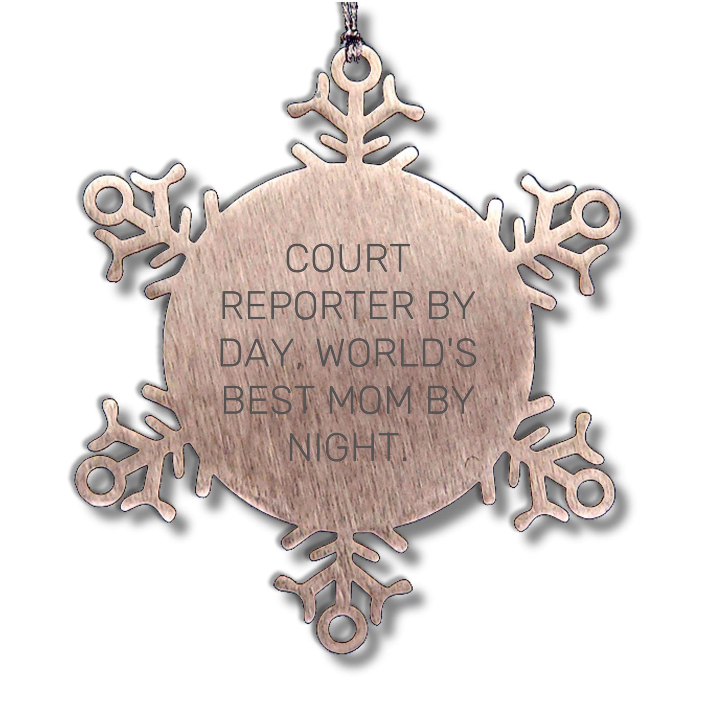 Court Reporter Gifts - Snowflake Ornament for Men or Women - 'Court Reporter By Day, World's Best Mom By Night.' - Unique Christmas Unique Gifts from Mom to Court Reporter