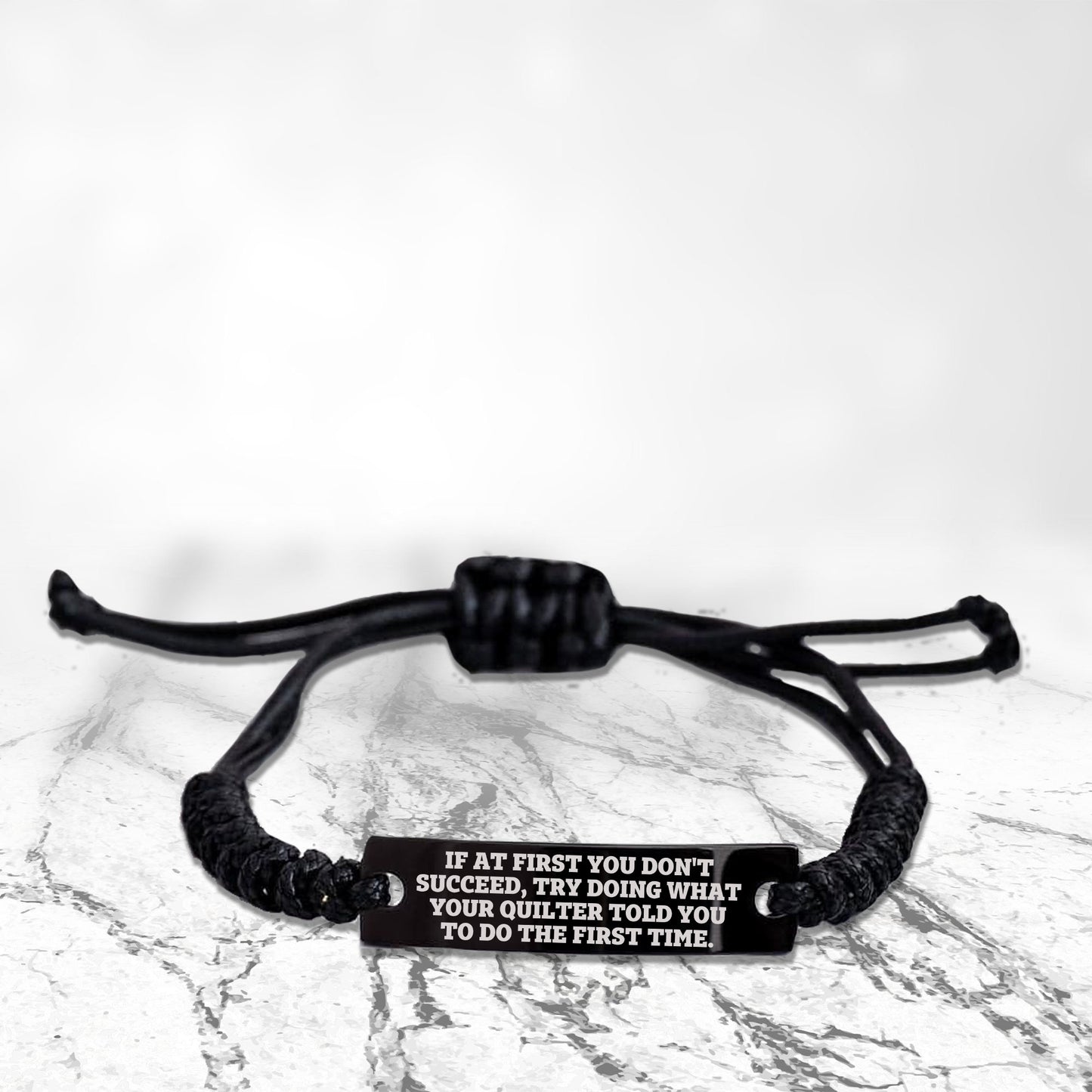 Quilter’s Reminder Bracelet – If at First You Don’t Succeed Quote Handmade Engraved Braided Rope Wristband