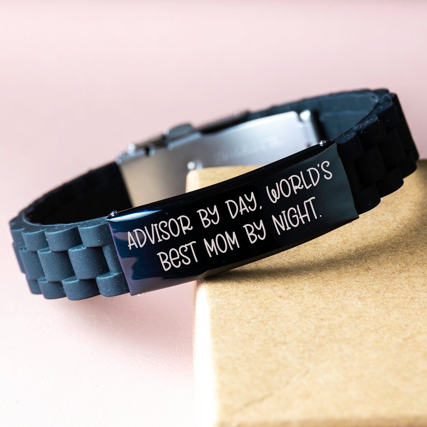Funny Advisor Gifts: 'Advisor By Day, World's Best Mom By Night.' Glide lock Clasp Necklace for Graduation, Adjustable Black Stainless Steel Silicone Charm for Women, Men, Friends, Coworkers, Family - Mallard Moon Gift Shop