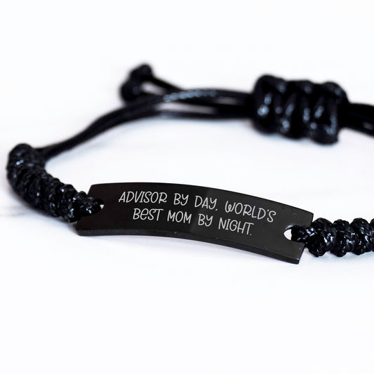 Funny Advisor Gifts, World's Best Mom By Night Rope Bracelet, Adjustable, Graduation Unique Gifts from Mom to Advisor - Mallard Moon Gift Shop
