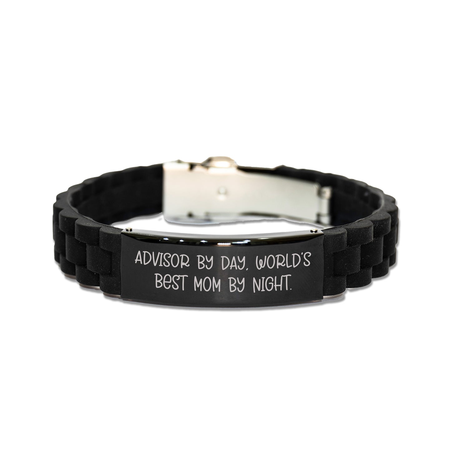 Funny Advisor Gifts: 'Advisor By Day, World's Best Mom By Night.' Glide lock Clasp Necklace for Graduation, Adjustable Black Stainless Steel Silicone Charm for Women, Men, Friends, Coworkers, Family - Mallard Moon Gift Shop