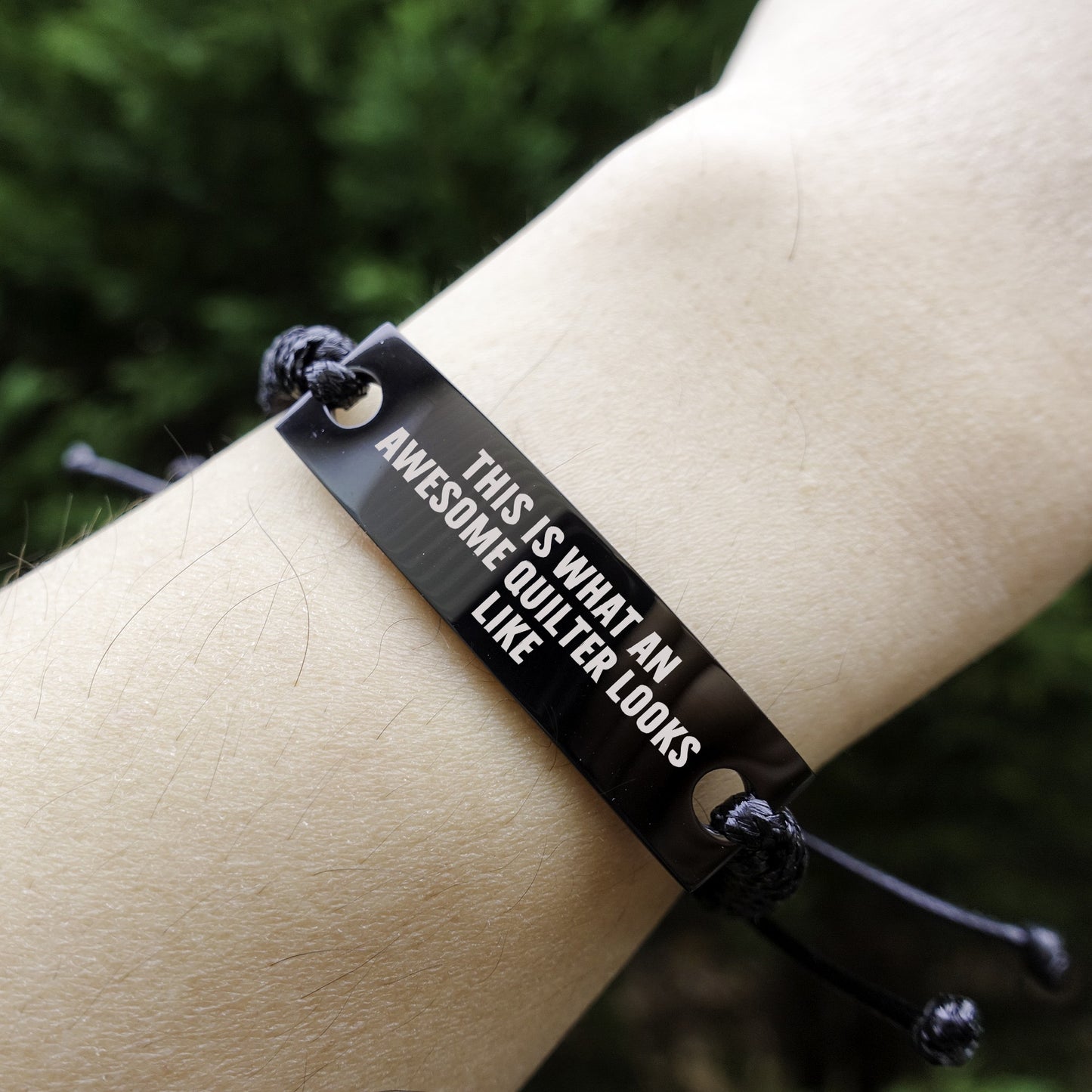 Awesome Quilter Engraved Braided Rope Bracelet – Bold Pride Engraving – Gift for Confident Sewers - Mallard Moon Gift Shop