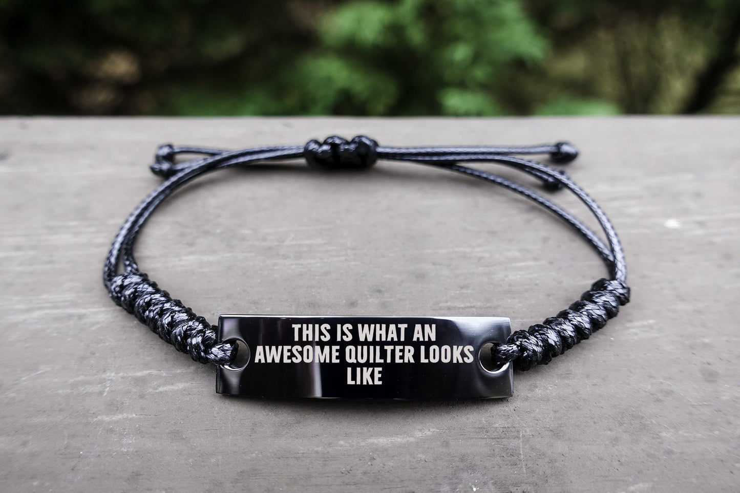Awesome Quilter Engraved Braided Rope Bracelet – Bold Pride Engraving – Gift for Confident Sewers - Mallard Moon Gift Shop