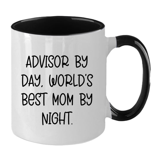 Funny Advisor Gifts from Friends - Two Tone Coffee Mug for World's Best Mom By Night - Graduation Unique Gifts - Mallard Moon Gift Shop
