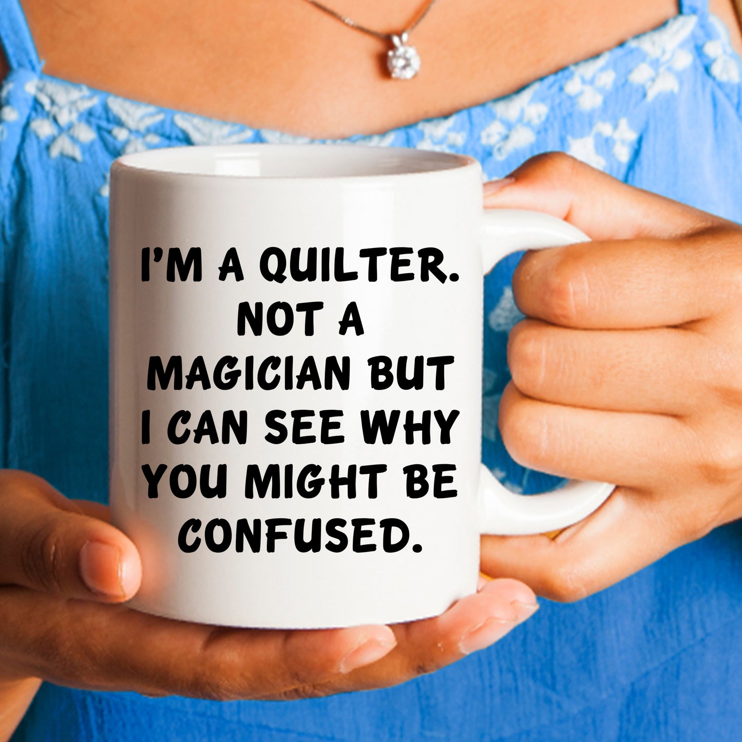 Funny Quilting Two-Tone Coffee Mug for Crafters & Fabric Lovers - I'm a Quilter, Not a Magician - Gift for Quilters - Mallard Moon Gift Shop