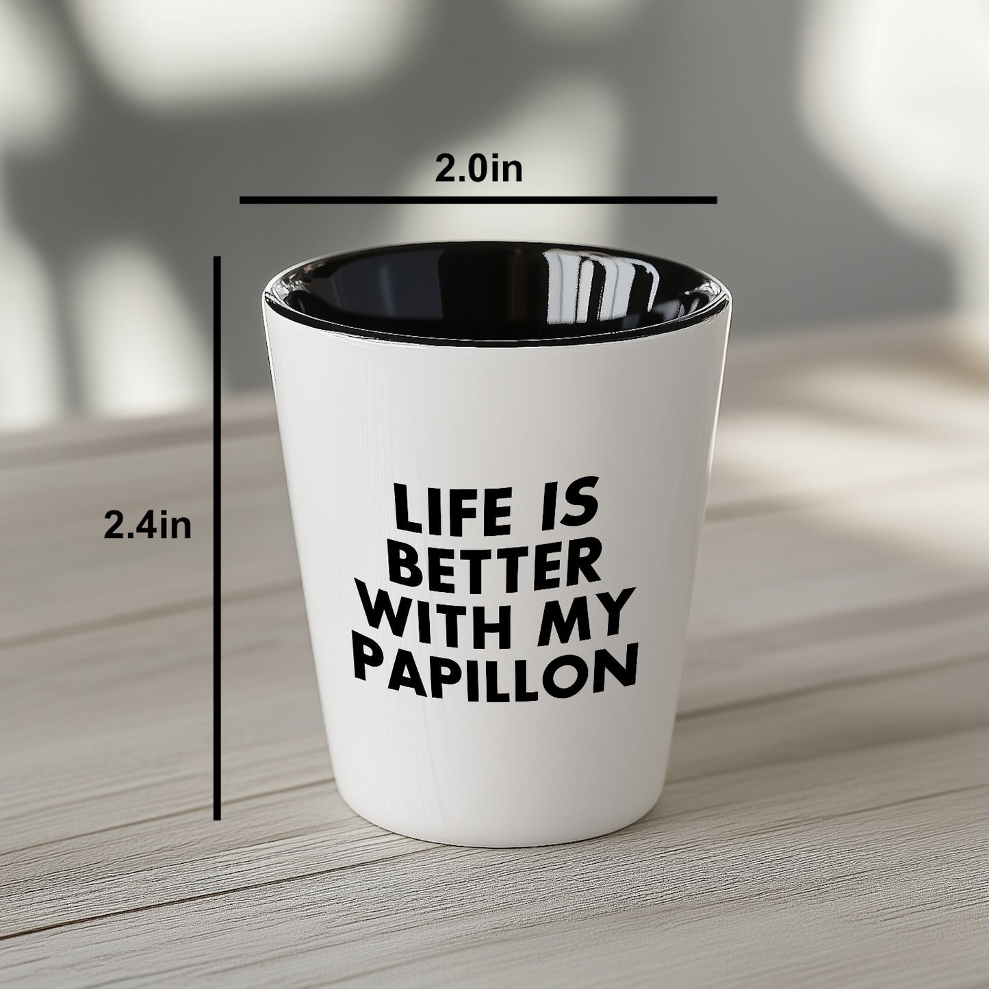 Papillon Dog Lover's Shot Glass, 'Life Is Better With My Papillon' Quote, Unique Mother's Day Unique Gift from Friends, 1.5oz Ceramic Shot Glass, Dishwasher and Microwave Safe - Mallard Moon Gift Shop