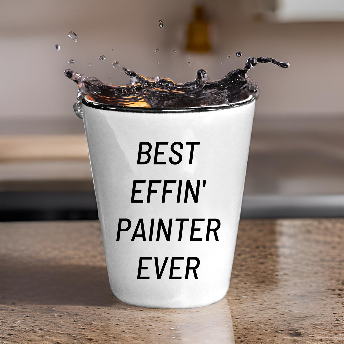 Best Effin’ Painter Ever Shot Glass – Funny Gift for House Painters, Artists, and DIY Pros Ceramic White, 1.5oz, Microwave and Dishwasher Safe