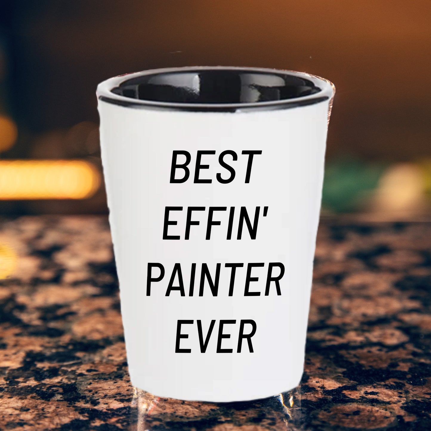 Best Effin’ Painter Ever Shot Glass – Funny Gift for House Painters, Artists, and DIY Pros Ceramic White, 1.5oz, Microwave and Dishwasher Safe