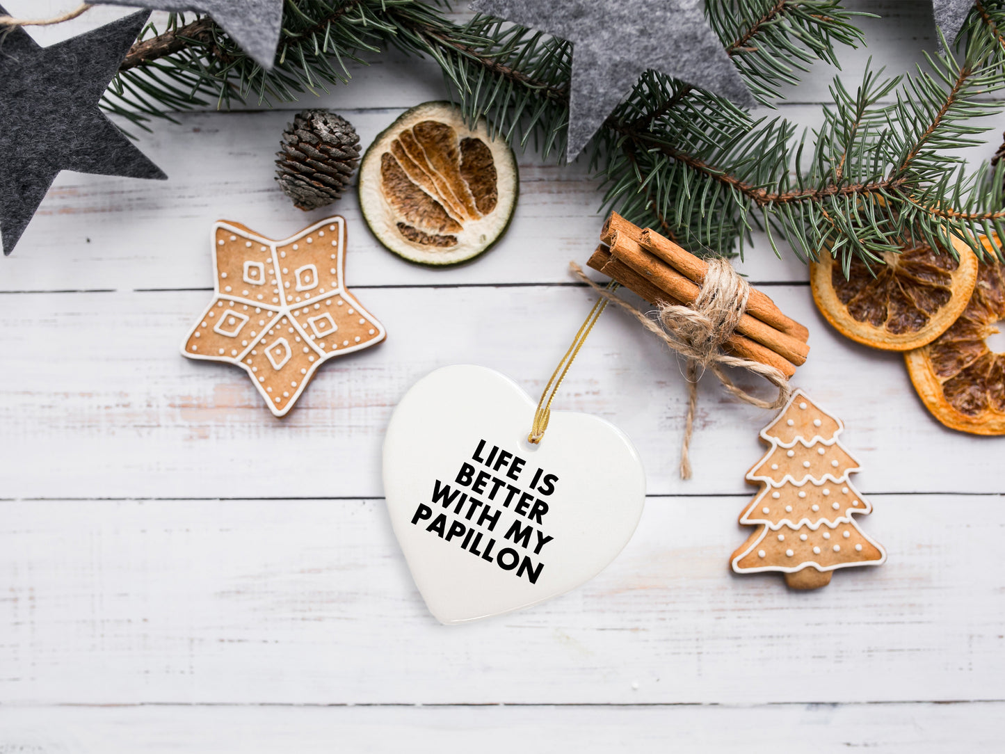 Papillon Dog Lovers Life is Better Gifts - Funny Heart Ornament for Christmas - Unique Papillon Dog Gifts from Friend to Family or Pet Lover