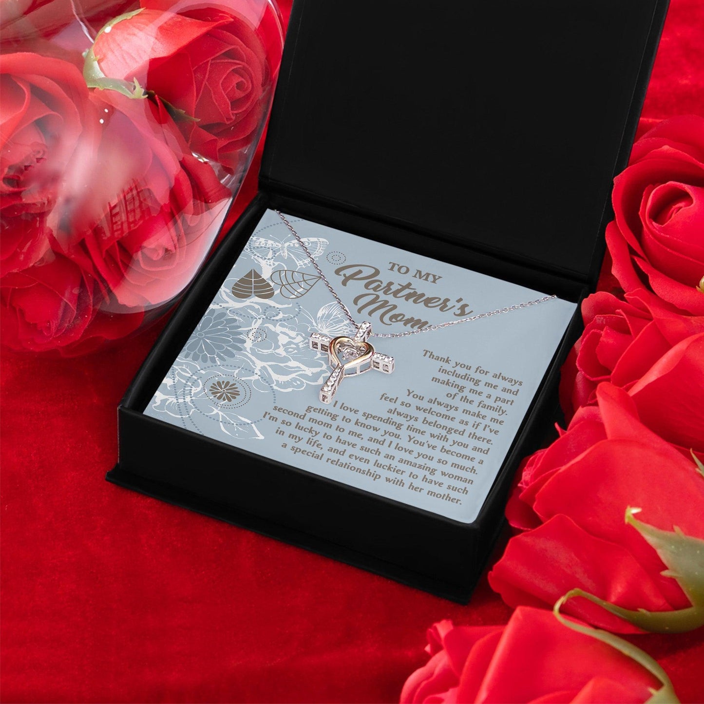 To My Partner's Mom You Make Me Feel Welcomed Cross Pendant Necklace - Mallard Moon Gift Shop