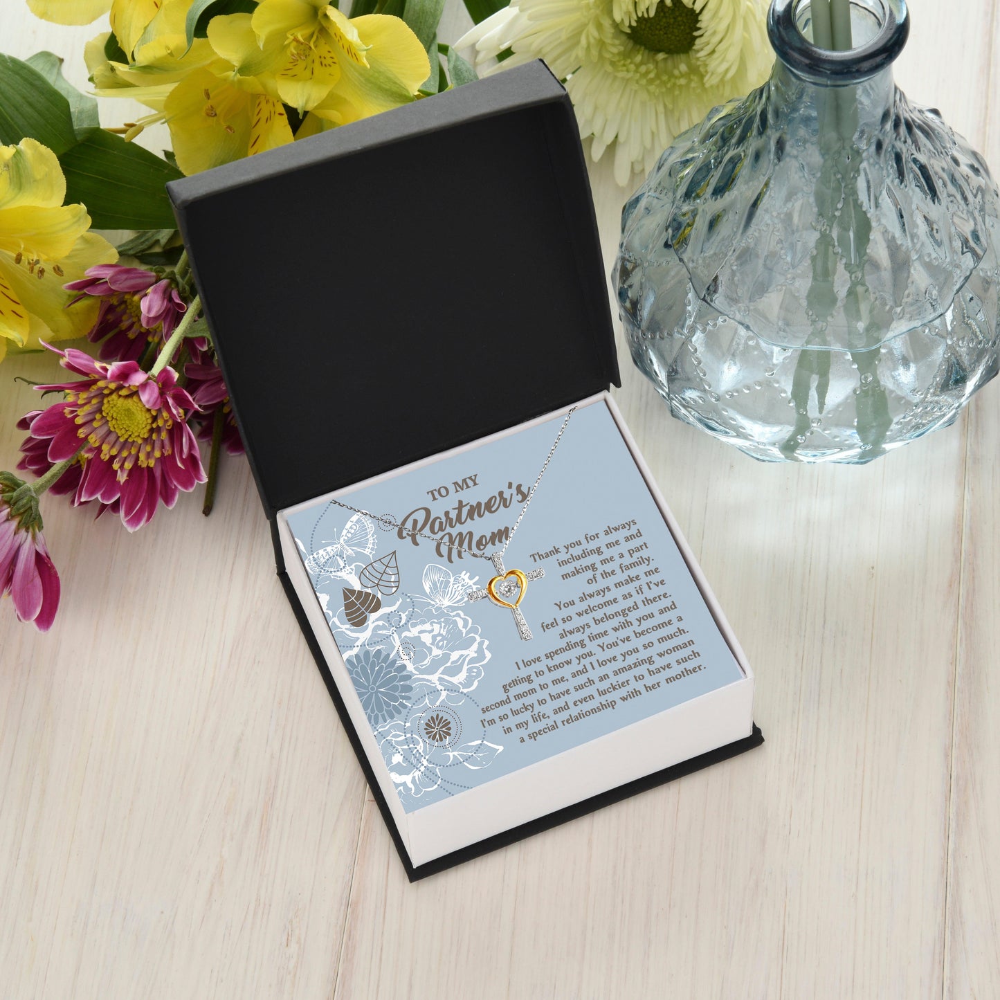 To My Partner's Mom You Make Me Feel Welcomed Cross Pendant Necklace - Mallard Moon Gift Shop