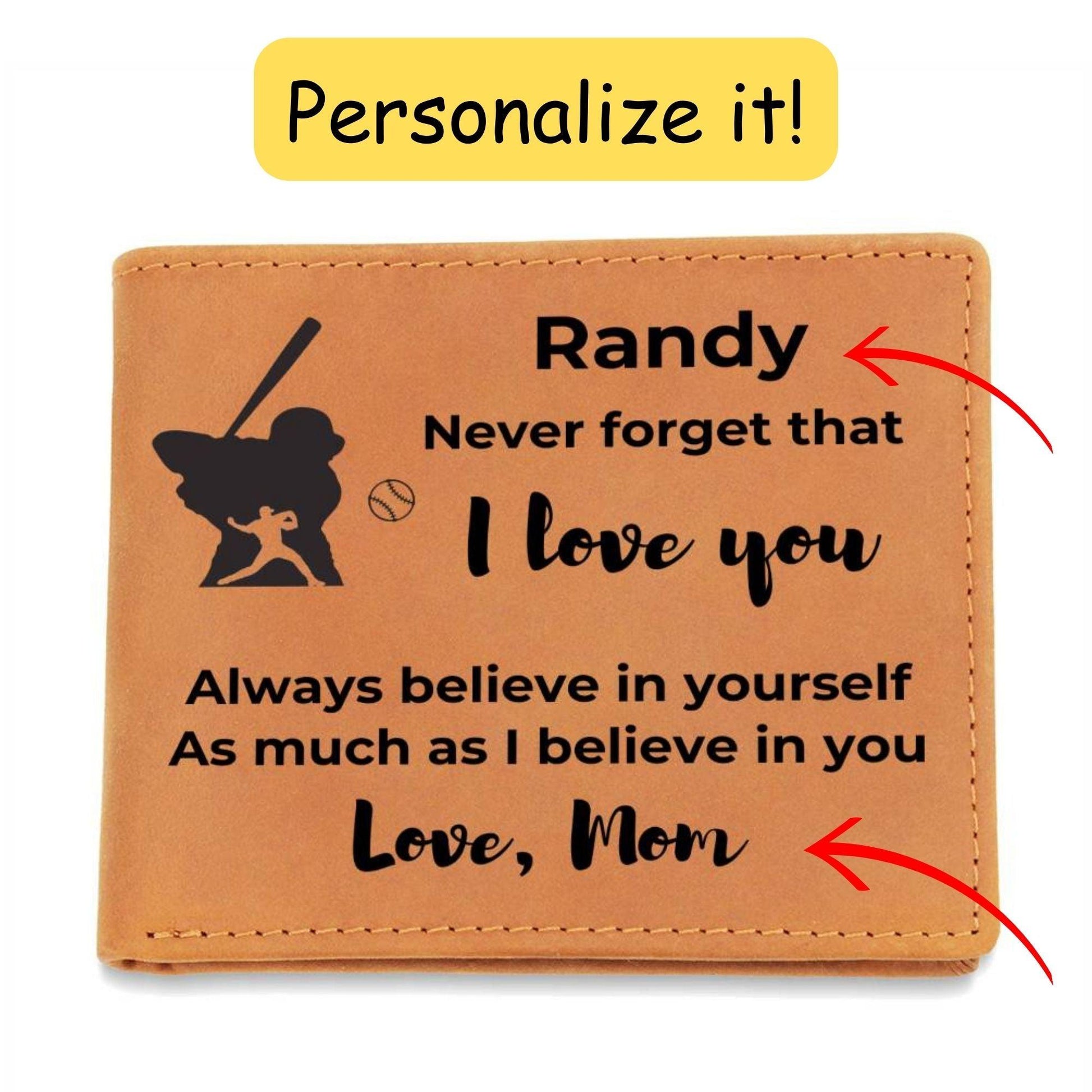 Baseball Custom Printed Believe in Yourself Cowhide Leather Men's Wallet - Mallard Moon Gift Shop