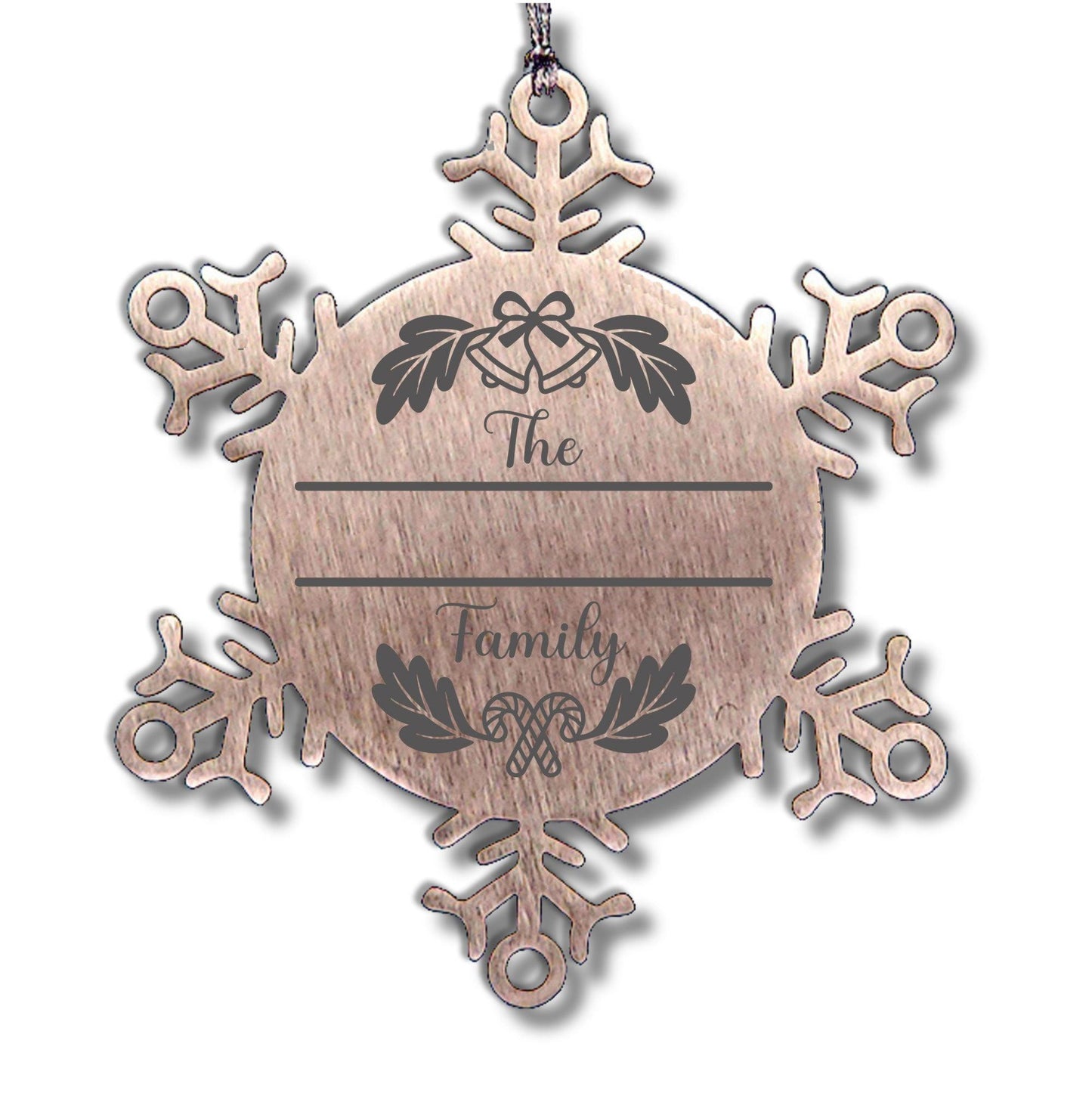 Personalized Family Name Christmas Bells Laser Engraved Stainless Steel Snowflake Tree Ornament