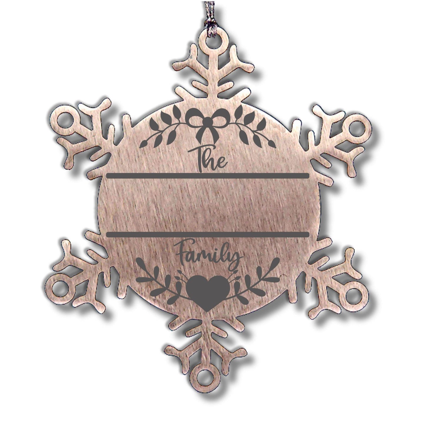 Personalized Family Name Laser Engraved Stainless Steel Snowflake Tree Ornament