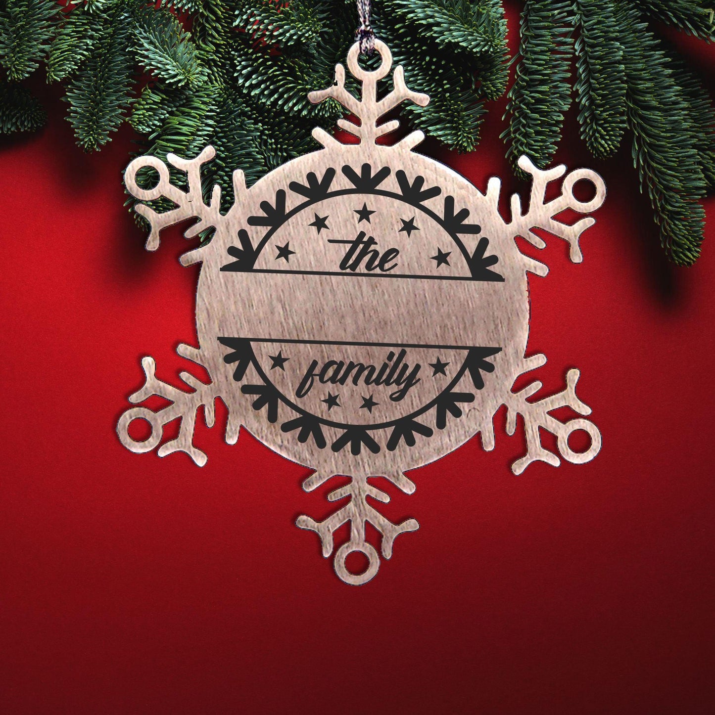 Personalized Family Name Snowflake Stainless Steel Engraved Ornament - Mallard Moon Gift Shop
