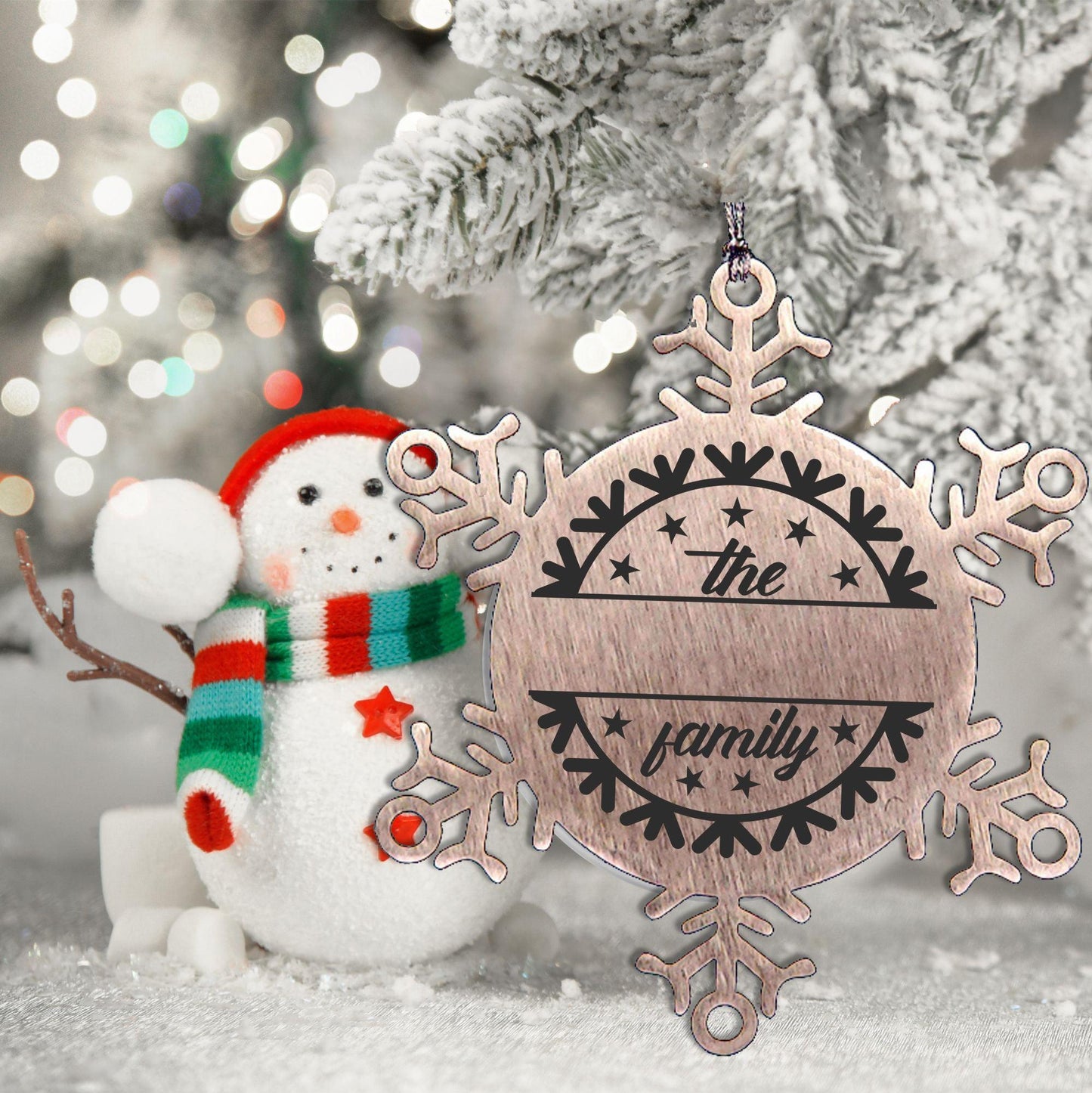 Personalized Family Name Snowflake Stainless Steel Engraved Ornament - Mallard Moon Gift Shop