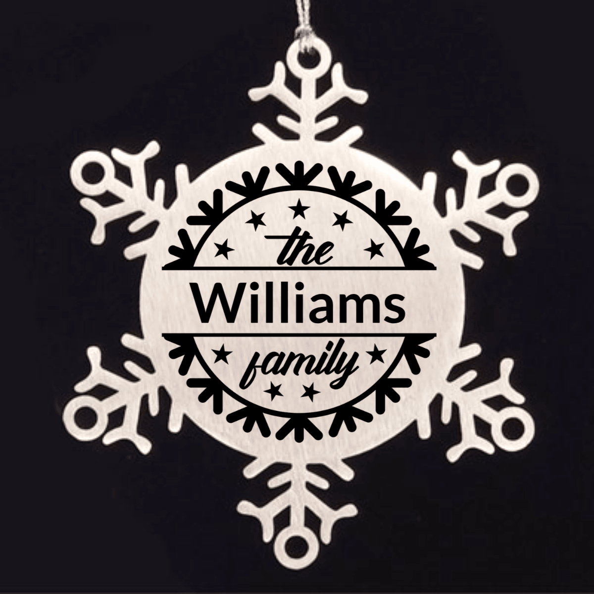 Personalized Family Name Snowflake Stainless Steel Engraved Ornament - Mallard Moon Gift Shop