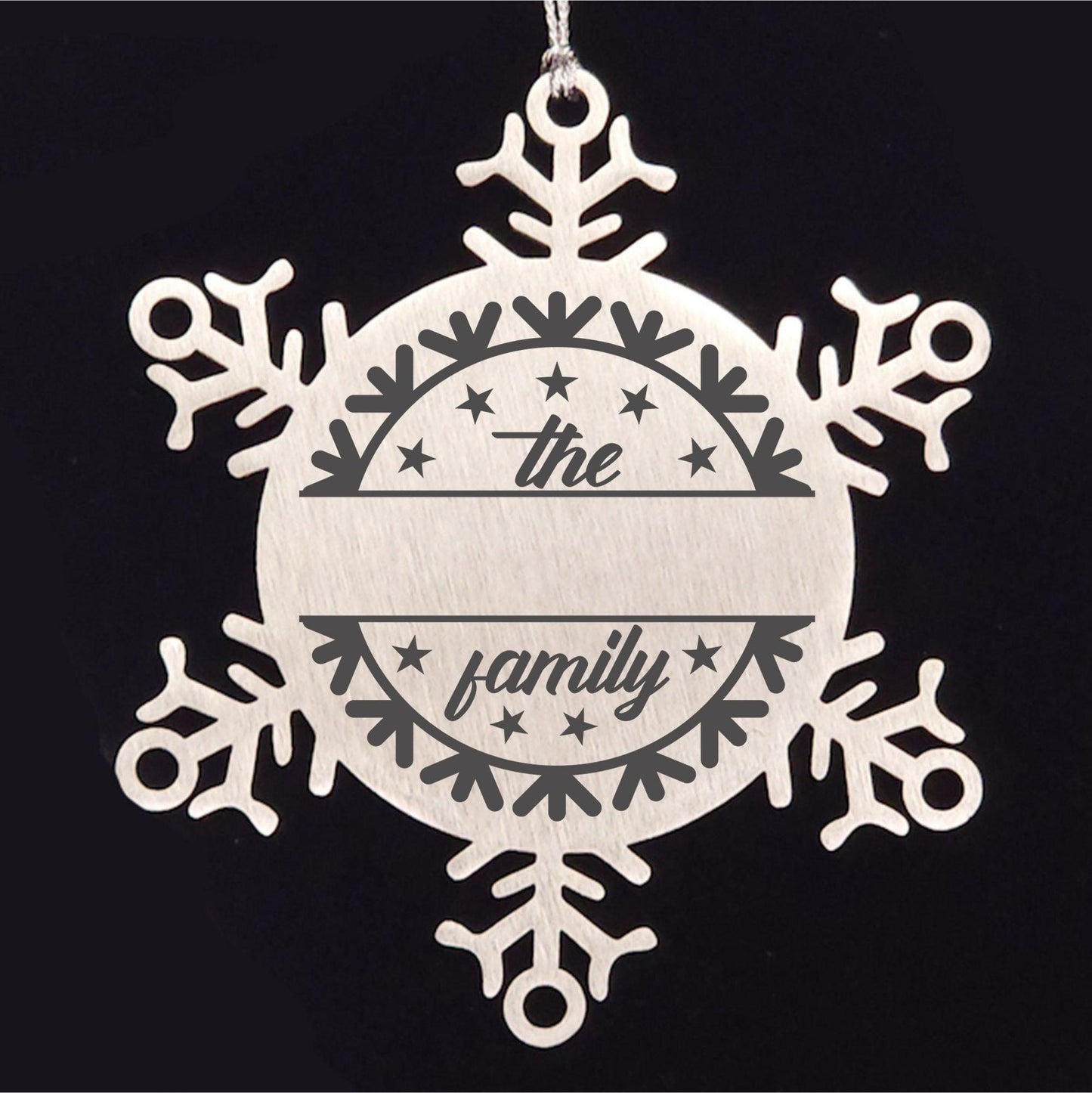 Personalized Family Name Snowflake Stainless Steel Engraved Ornament - Mallard Moon Gift Shop