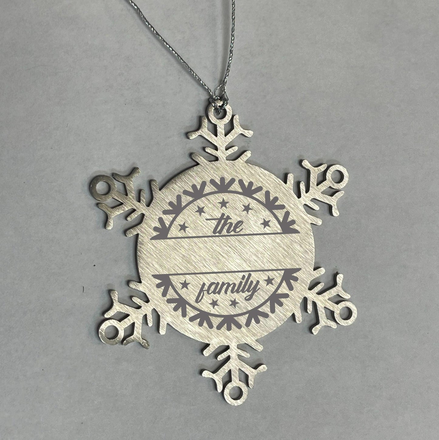 Personalized Family Name Snowflake Stainless Steel Engraved Ornament - Mallard Moon Gift Shop