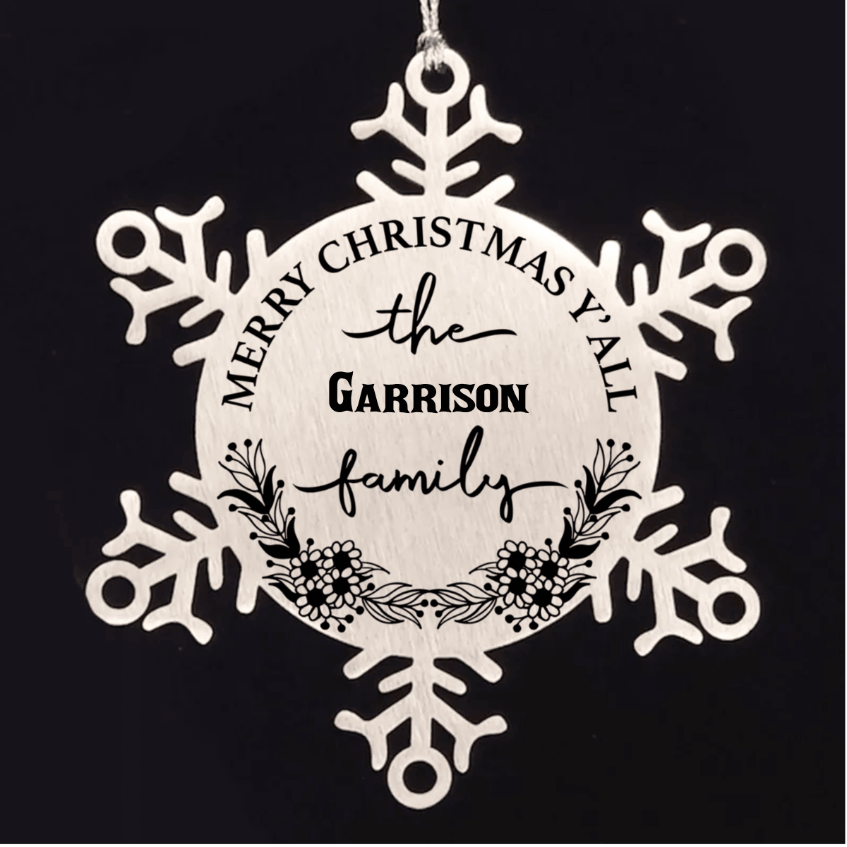 Personalized Merry Christmas Y'all Stainless Steel Laser Engraved Snowflake Tree Ornament - Mallard Moon Gift Shop