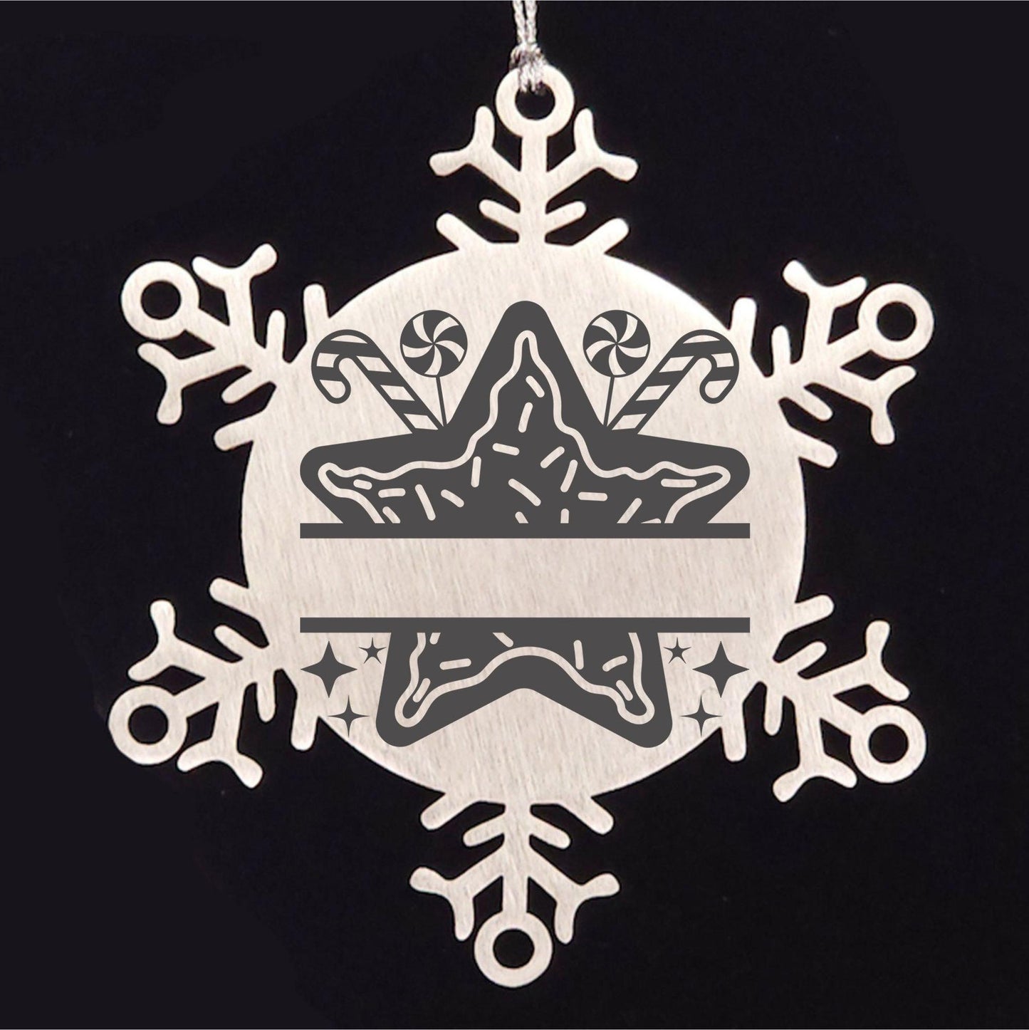 Personalized Snowflake Christmas Star Cookie Tree Ornament Family Name Laser Engraved Stainless Steel - Mallard Moon Gift Shop