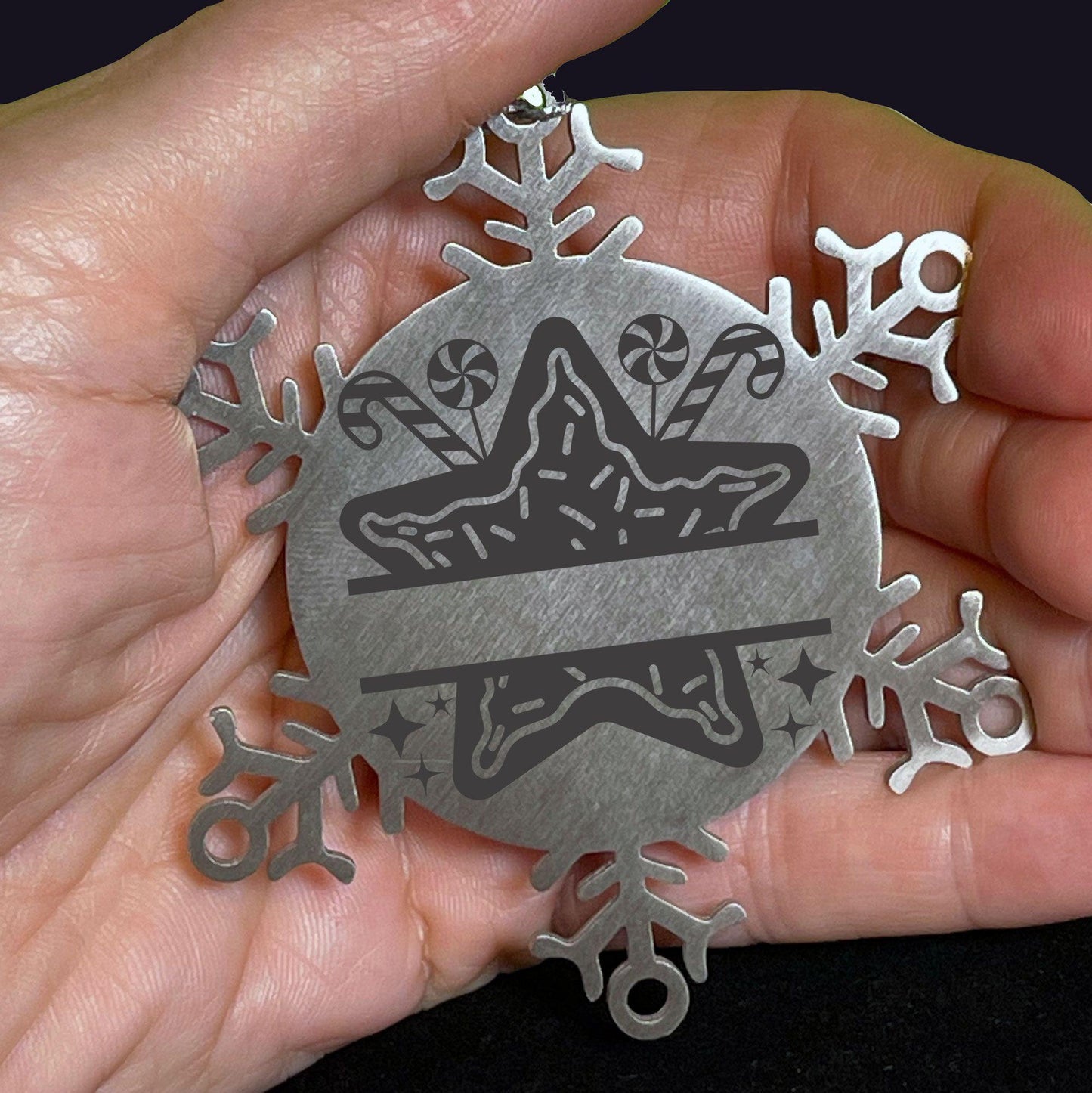 Personalized Snowflake Christmas Star Cookie Tree Ornament Family Name Laser Engraved Stainless Steel - Mallard Moon Gift Shop