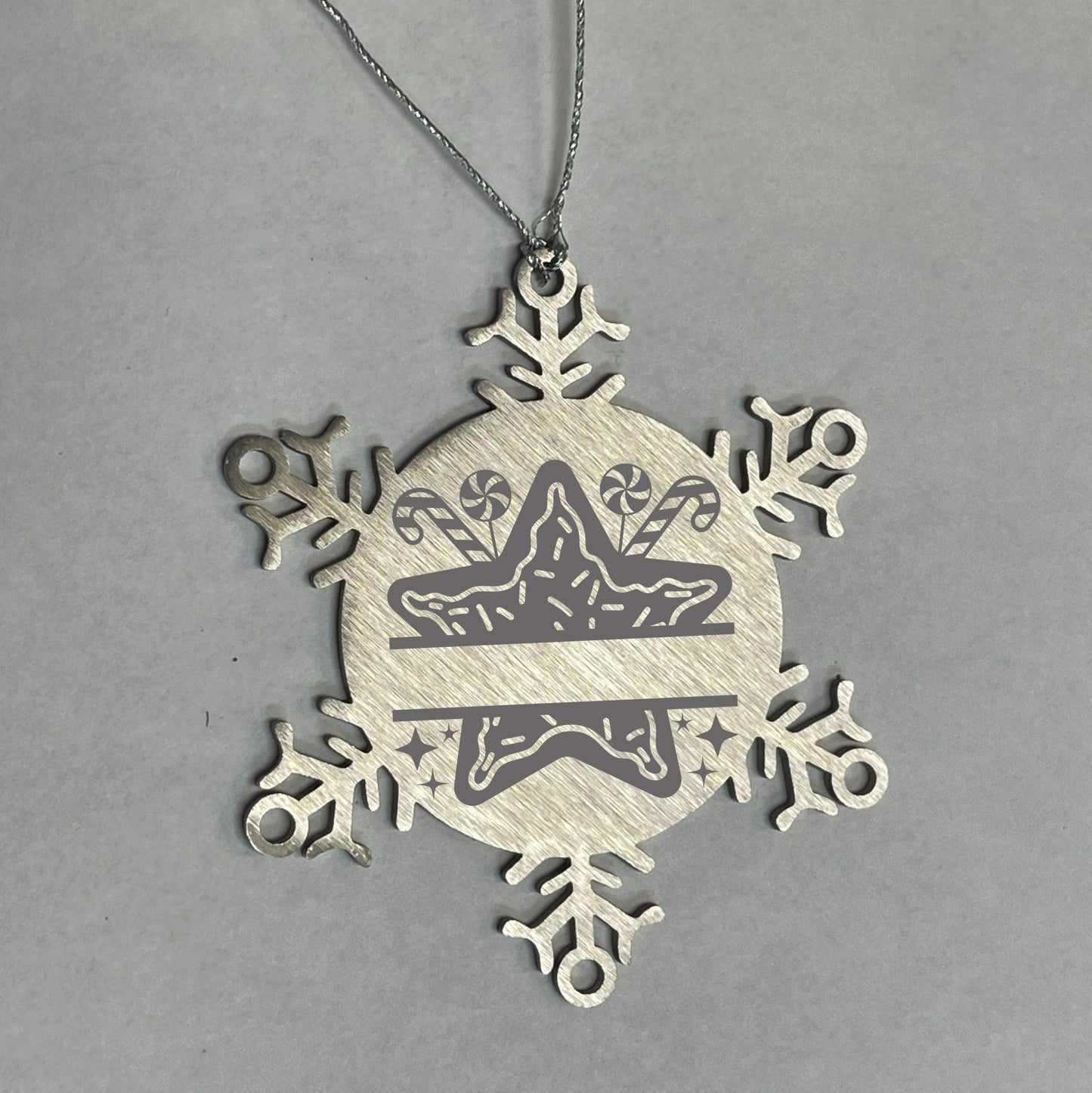 Personalized Snowflake Christmas Star Cookie Tree Ornament Family Name Laser Engraved Stainless Steel - Mallard Moon Gift Shop
