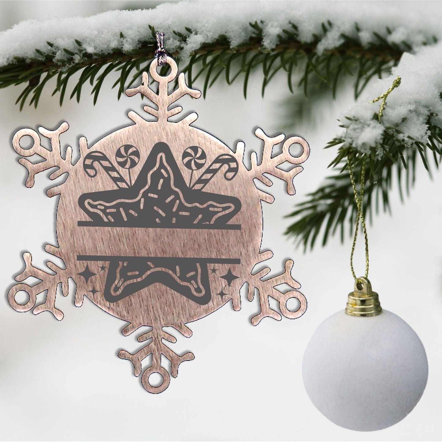 Personalized Snowflake Christmas Star Cookie Tree Ornament Family Name Laser Engraved Stainless Steel - Mallard Moon Gift Shop