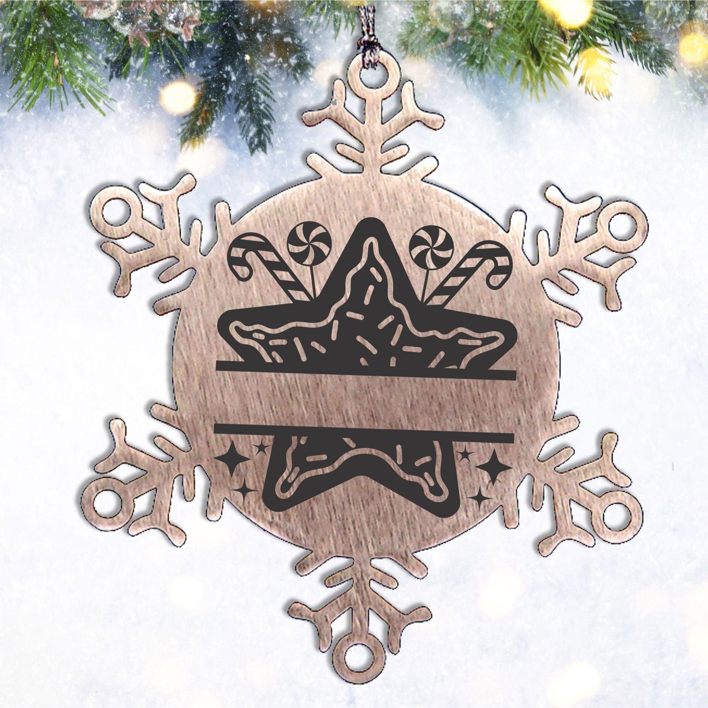 Personalized Snowflake Christmas Star Cookie Tree Ornament Family Name Laser Engraved Stainless Steel - Mallard Moon Gift Shop