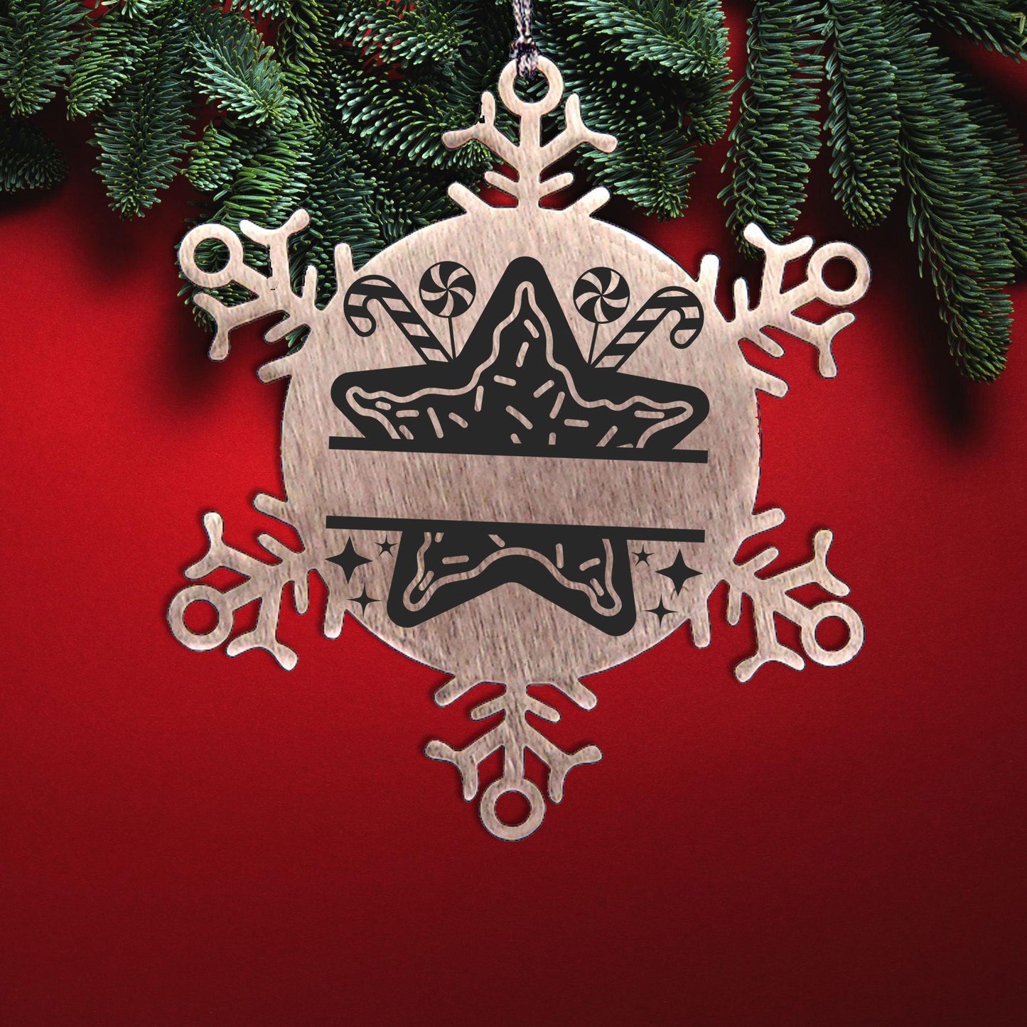 Personalized Snowflake Christmas Star Cookie Tree Ornament Family Name Laser Engraved Stainless Steel - Mallard Moon Gift Shop