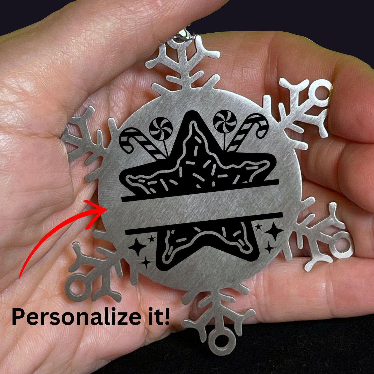 Personalized Snowflake Christmas Star Cookie Tree Ornament Family Name Laser Engraved Stainless Steel - Mallard Moon Gift Shop