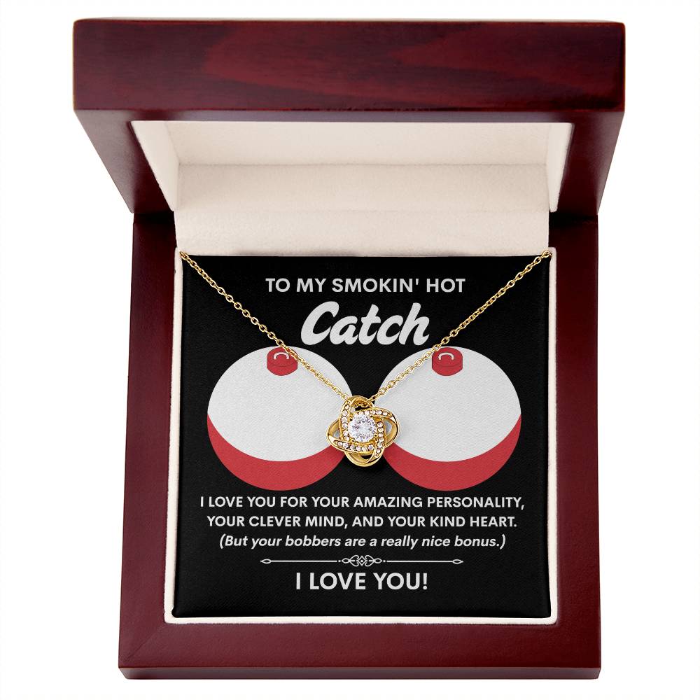 Funny & Romantic Gift for Soulmate - 'Smokin' Hot Catch' Love Knot Necklace and Message Card