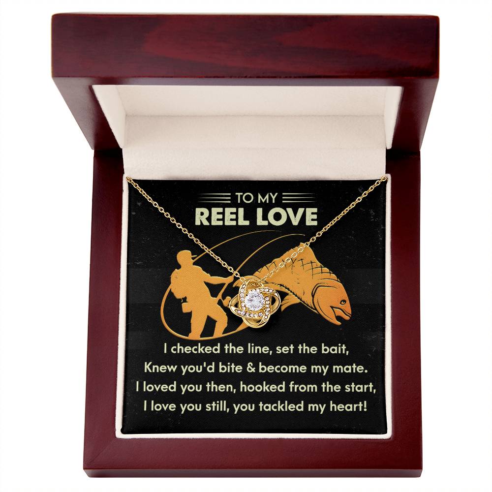 To My Reel Love - Gift for Soulmate - Tackled My Heart - Fishing Themed Message Card with Love Knot Pendant Necklace - Mallard Moon Gift Shop