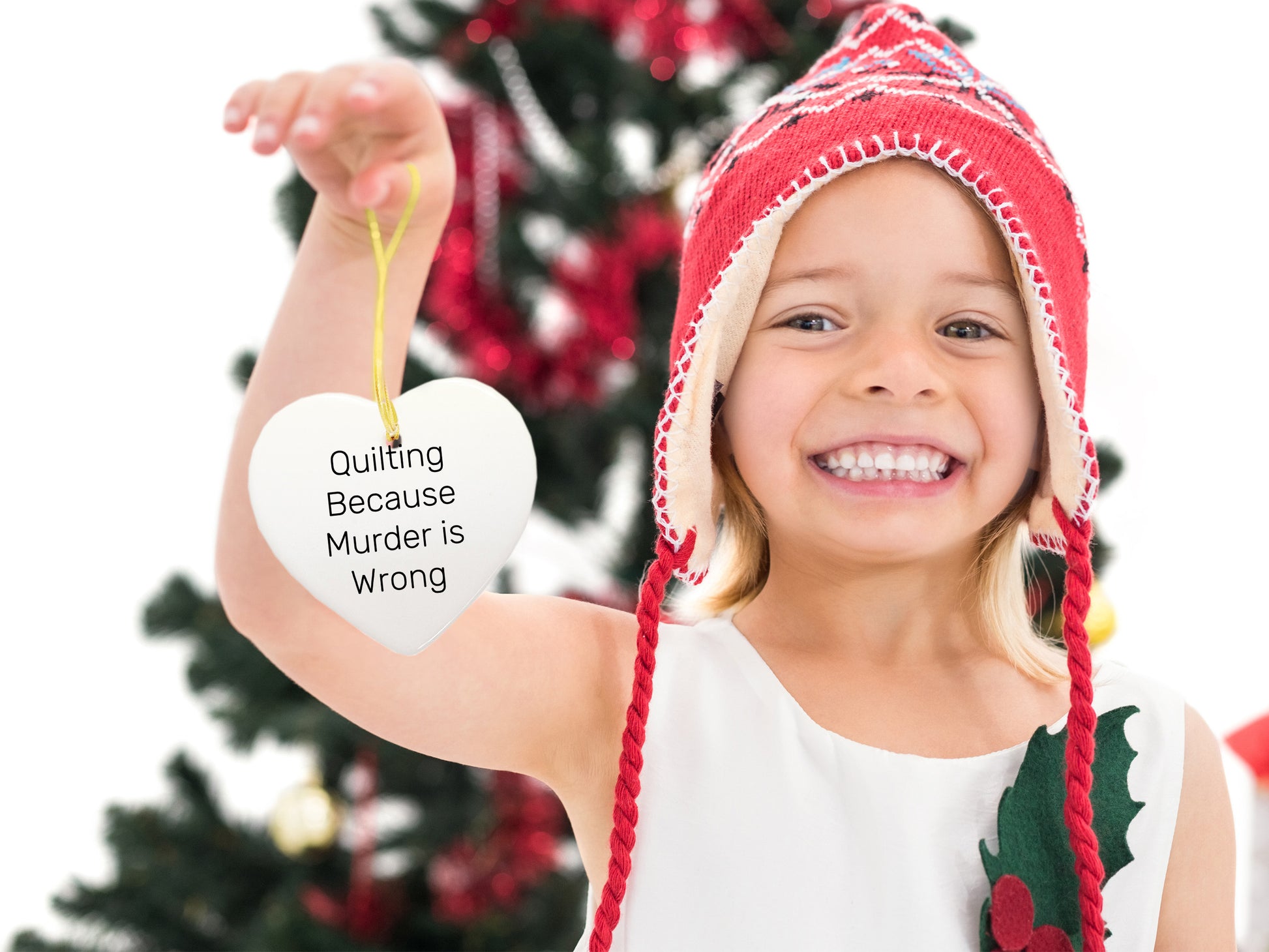 Quilting Gifts from Friends for Quilting Enthusiasts, Funny Heart Ornament, Quilting Because Murder Is Wrong, Christmas Unique Gifts