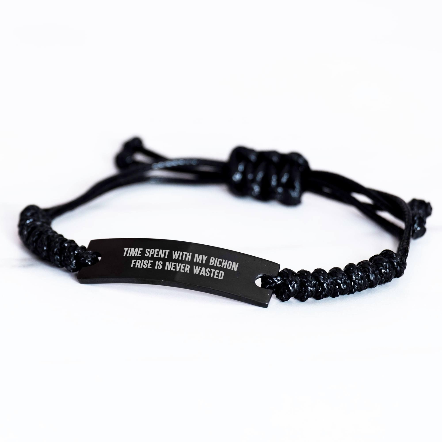 Bichon Frise Dog Rope Bracelet, Funny Quote, Father's Day Unique Gifts from Men to Bichon Frise Dog Lovers, Adjustable Black Stainless Steel with Interlaced Rope, Gifts for Bichon Frise Dog Owners - Image 2