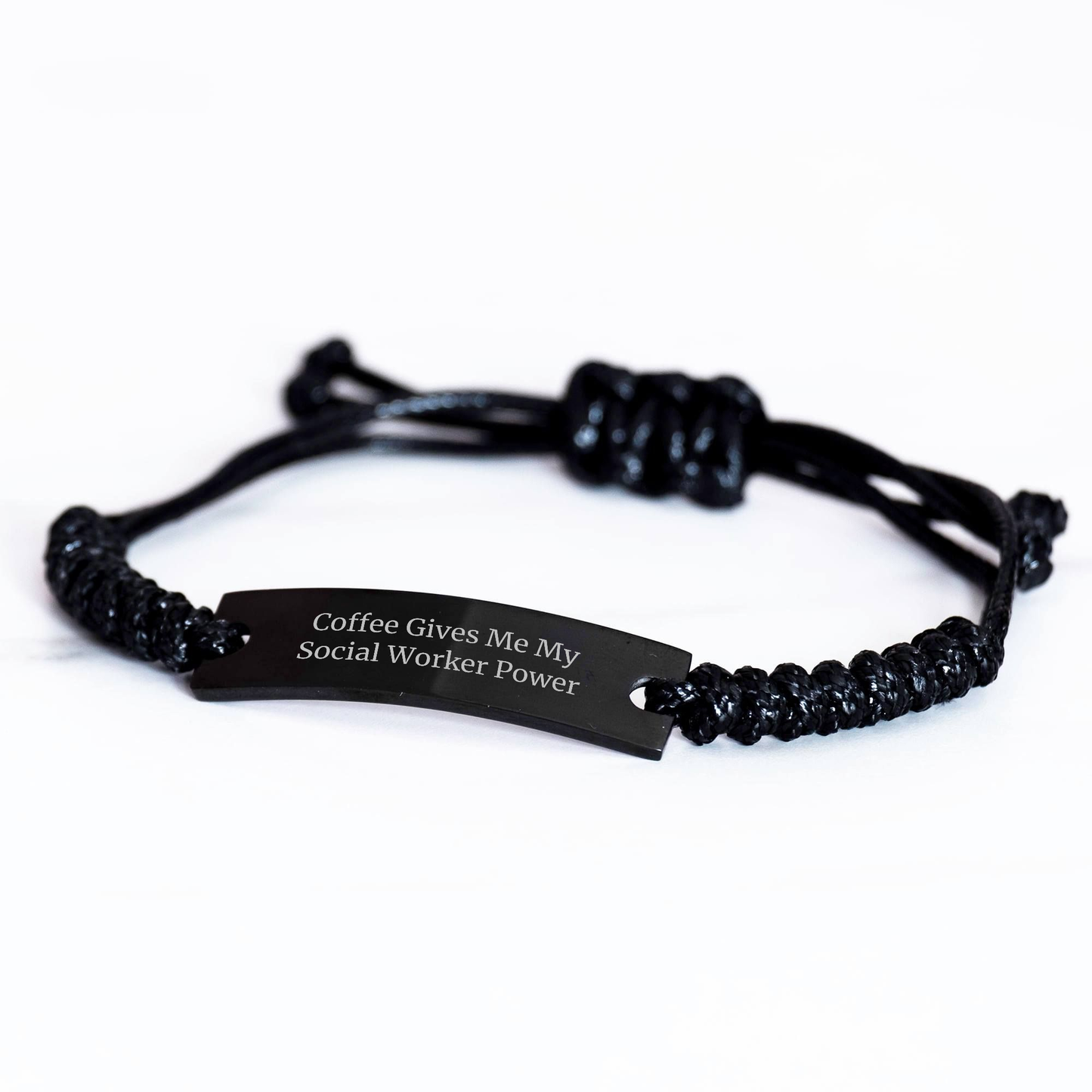 Social Worker Power Rope Gift for Graduation, 'Coffee Gives Me My Social Worker Power' Quote, Adjustable Black Rope Bracelet, Gifts from Friends, Family, or Coworkers for Social Worker - Image 2