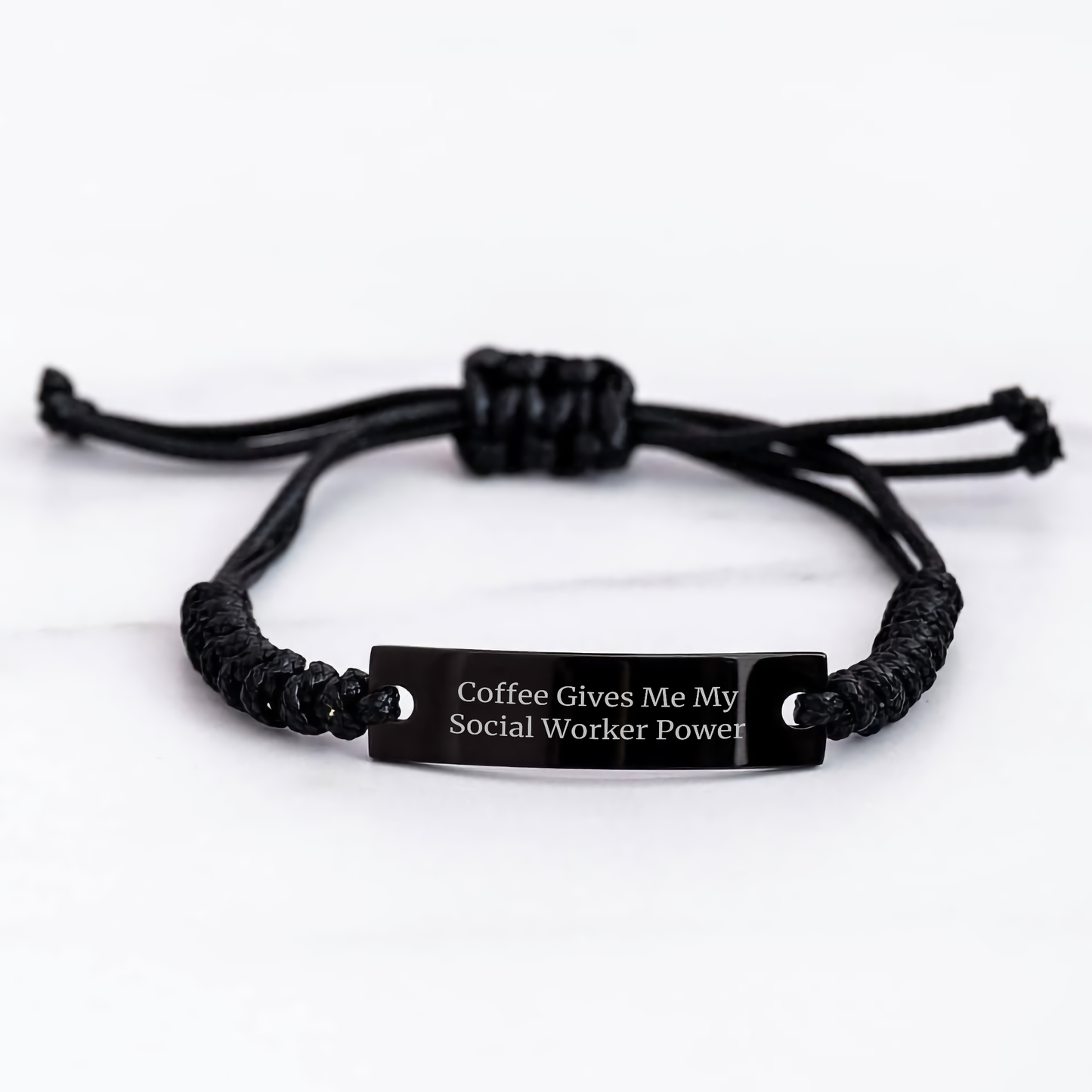 Social Worker Power Rope Gift for Graduation, 'Coffee Gives Me My Social Worker Power' Quote, Adjustable Black Rope Bracelet, Gifts from Friends, Family, or Coworkers for Social Worker - Image 3