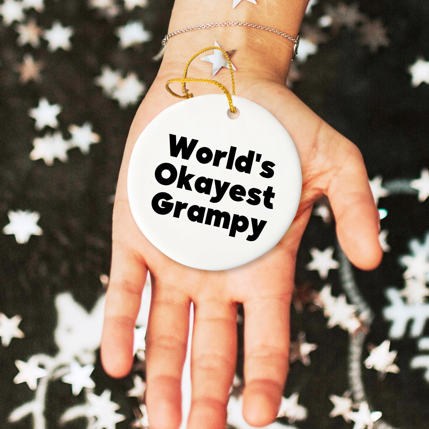 World's Okayest Grampy Circle Ornament, Funny Grampy Gifts for Men from Friends, Unique Christmas Circle Ornament for Grampy's Home, Gifts for Grampy