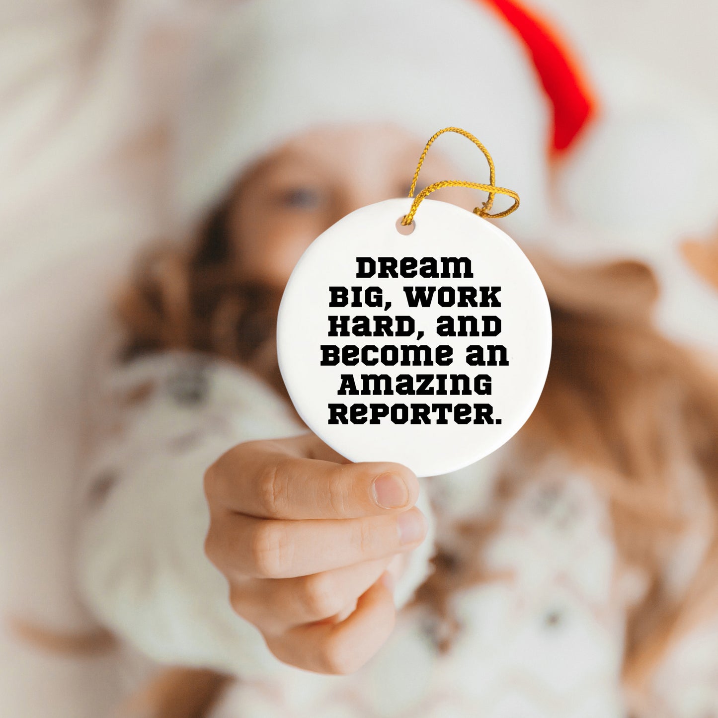 Reporter Christmas Circle Ornament- 'Dream Big, Work Hard, And Become An Amazing Reporter.' Gifts