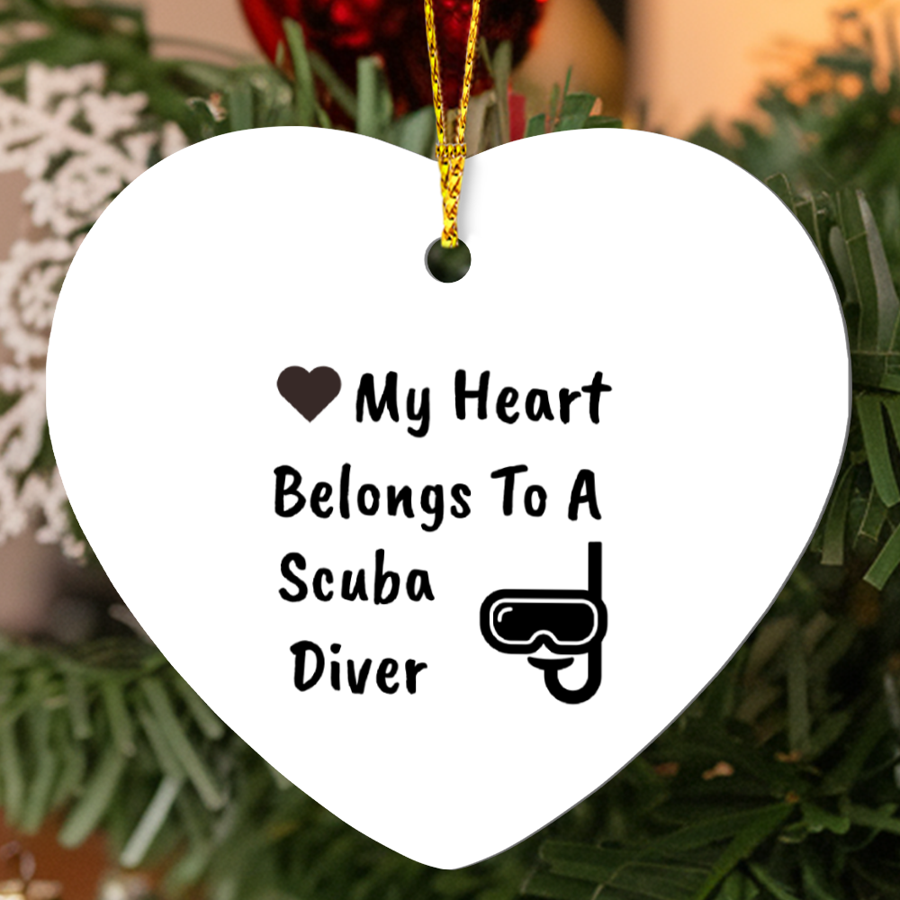 Scuba Diver Heart-shaped Hanging Ornament - My Heart Belongs To A Scuba Diver