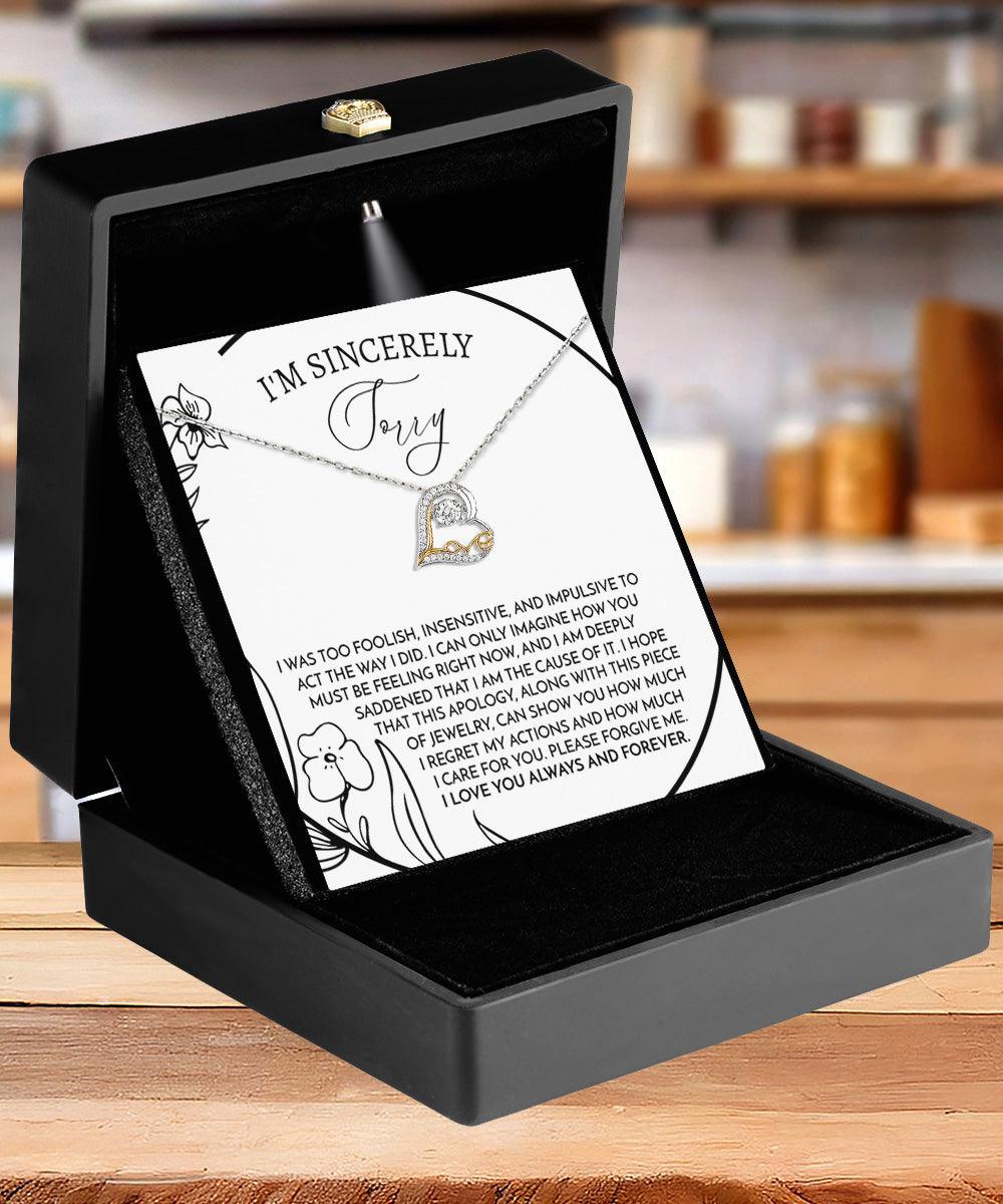 Apology Gift for Girlfriend, Wife, Soulmate -Sorry, Care For You - Love Dancing Heart Pendant Necklace - Mallard Moon Gift Shop