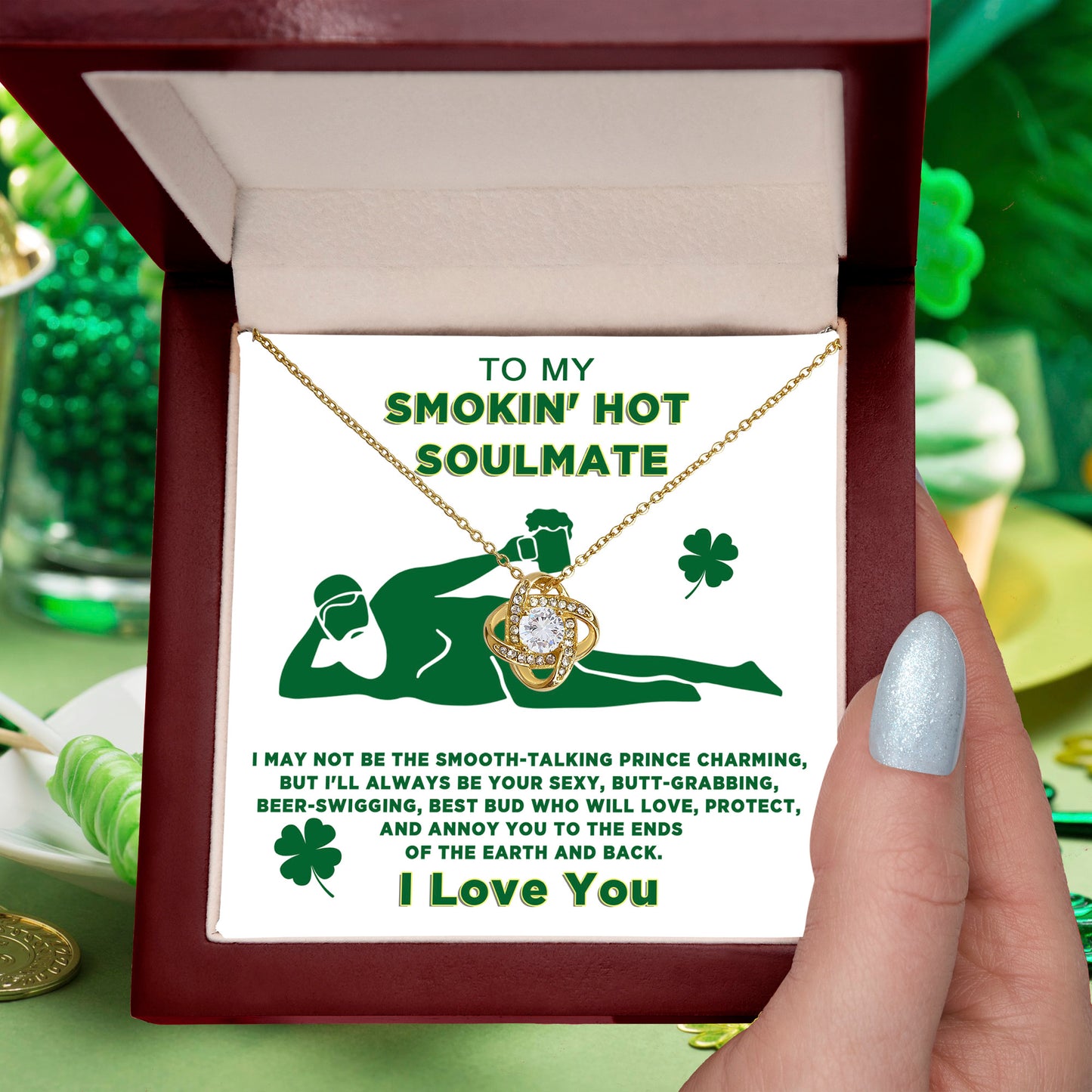 To My Smokin' Hot Soulmate Funny St. Patrick's Day Love Knot Necklace Gift